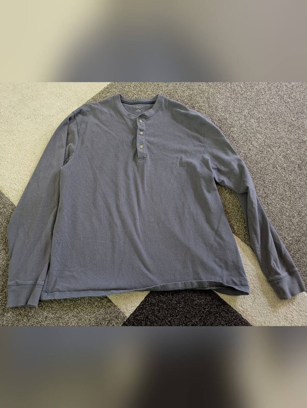 Dark Gray Cotton Henley Long Sleeve Shirt